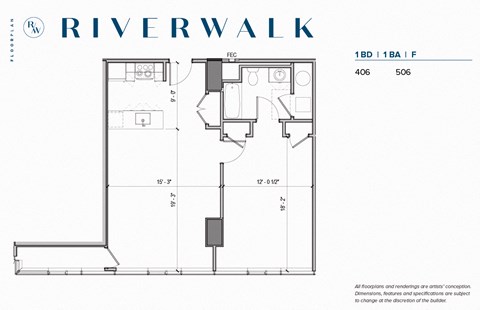 Floor plan for 1 bed, 1 bath, 823 sqft